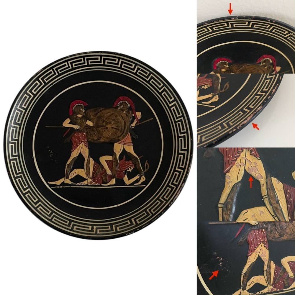Vintage Kutahia Athens Handmade Ancient Greek Fighter Hanging Decorative Plate